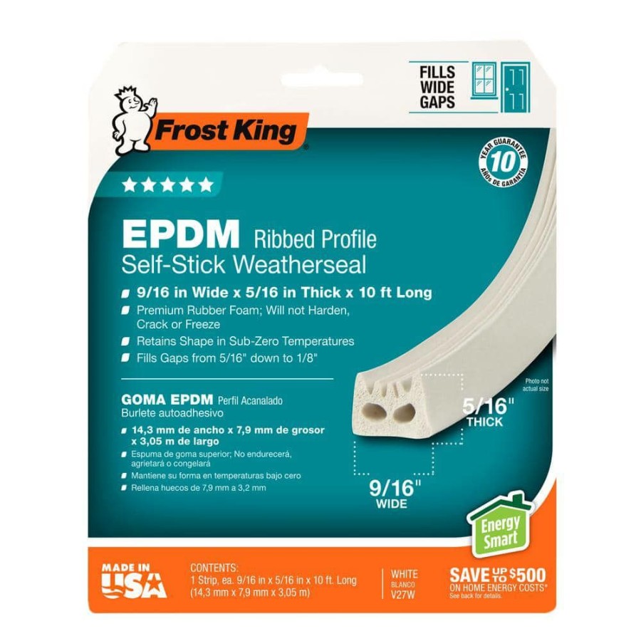 Weather Stripping * | Frost King 9/16 In. X 5/16 In. X 10 Ft. White Epdm Cellular Rubber Weather-Strip Tape Cushioned Ribbed