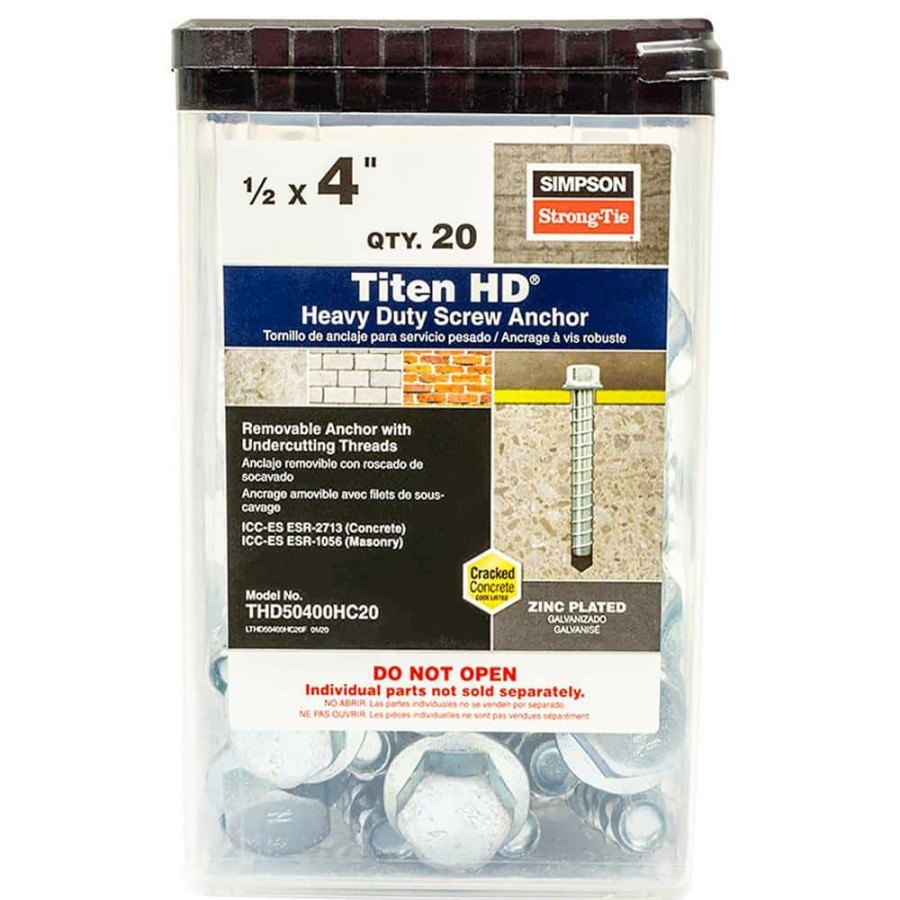 Fasteners * | Simpson Strong-Tie Titen Hd 1/2 In. X 4 In. Zinc-Plated Heavy-Duty Screw Anchor (20-Pack)