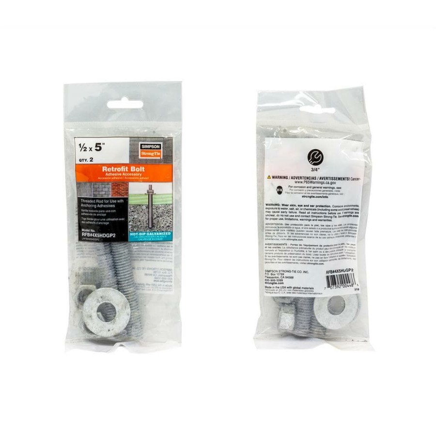 Fasteners * | Simpson Strong-Tie Rfb 1/2 In. X 5 In. Hot-Dip Galvanized Retrofit Bolt (2-Pack)