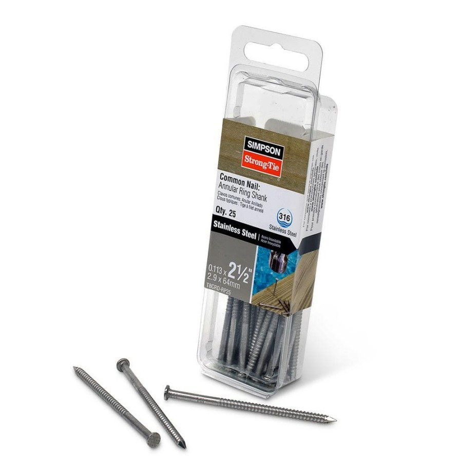 Fasteners * | Simpson Strong-Tie 8D X 2-1/2 In. Multi-Purpose Stainless Steel Ring Shank Nails (25-Pack)