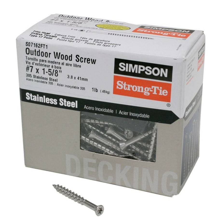 Fasteners * | Simpson Strong-Tie #7 X 1-5/8 In. T-15 6-Lobe, Trim Head, Type 305 Stainless Steel Wood Screw (1 Lb.)