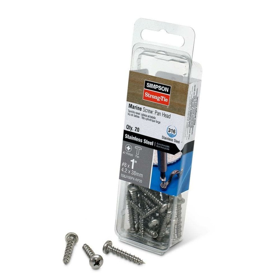 Fasteners * | Simpson Strong-Tie #8 X 1 In. #2 Phillips Drive, Pan Head, Type 316 Stainless Steel Marine Screw (20-Pack)