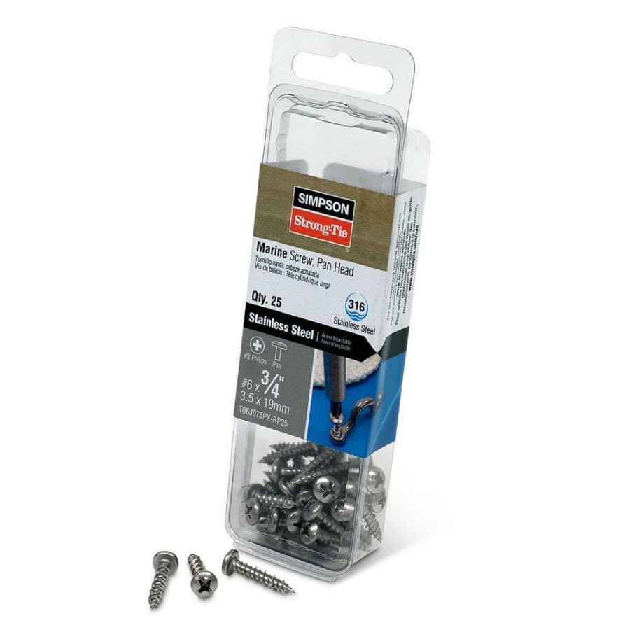 Fasteners * | Simpson Strong-Tie #6 X 3/4 In. #2 Phillips Drive, Pan Head, Type 316 Stainless Steel Marine Screw (25-Pack)