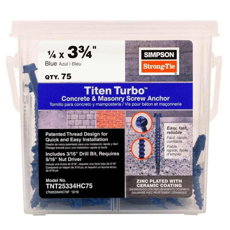 Fasteners * | Simpson Strong-Tie Titen Turbo 1/4 In. X 3-3/4 In. Hex-Head Concrete And Masonry Screw, Blue (75-Pack)