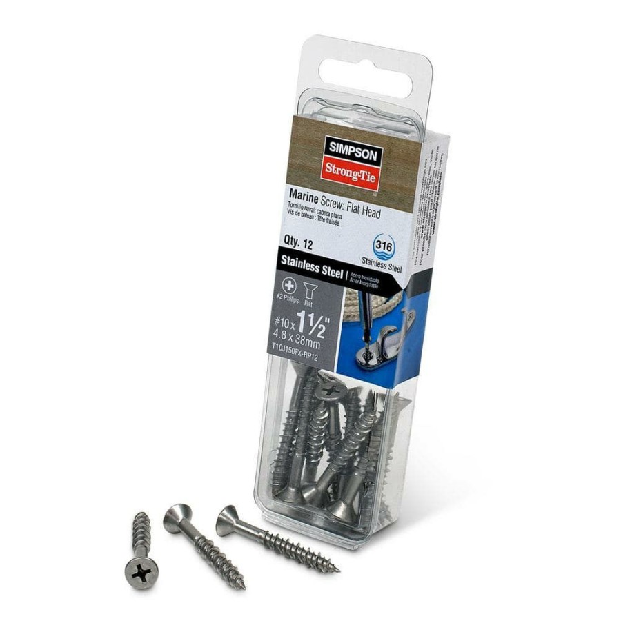 Fasteners * | Simpson Strong-Tie #10 X 1-1/2 In. #2 Phillips Drive, Flat Head, Type 316 Stainless Steel Marine Screw (12-Pack)