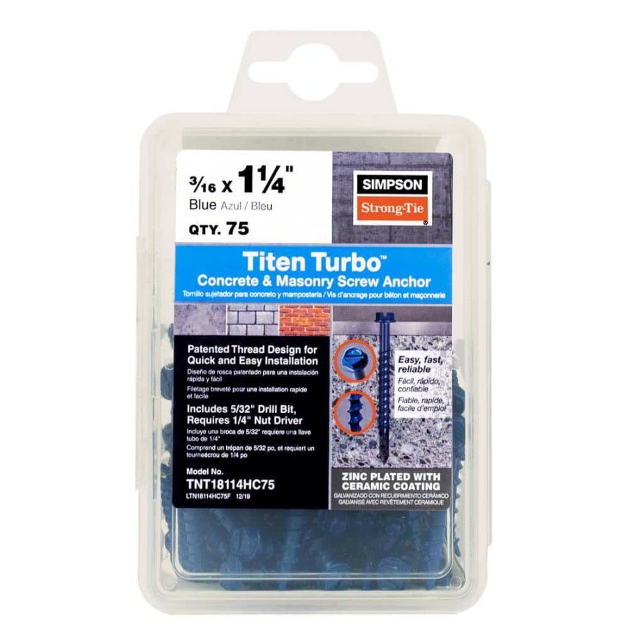 Fasteners * | Simpson Strong-Tie Titen Turbo 3/16 In. X 1-1/4 In. Hex-Head Concrete And Masonry Screw, Blue (75-Pack)