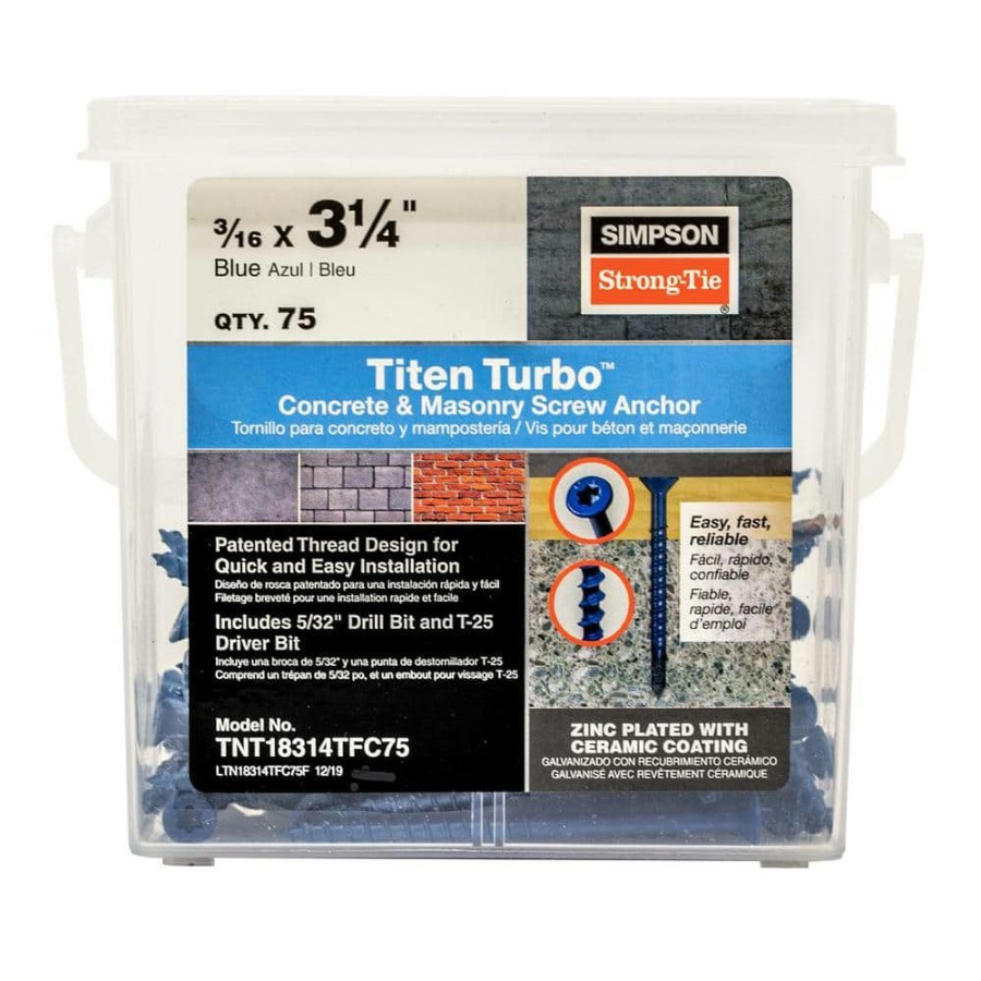 Fasteners * | Simpson Strong-Tie Titen Turbo 3/16 In. X 3-1/4 In. 6-Lobe Flat-Head Concrete And Masonry Screw, Blue (75-Pack)