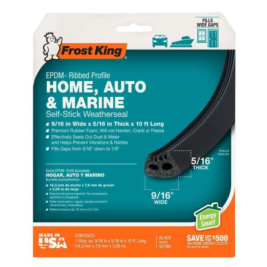 Weather Stripping * | Frost King E/O 9/16 In. X 5/16 In. X 10 Ft. Black Epdm Cellular Rubber Weather-Strip Tape Cushioned Ribbed