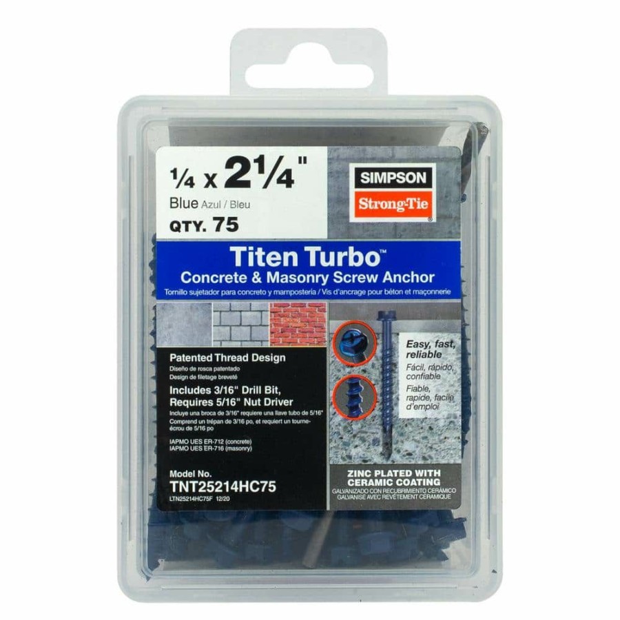 Fasteners * | Simpson Strong-Tie Titen Turbo 1/4 In. X 2-1/4 In. Hex-Head Concrete And Masonry Screw, Blue (75-Pack)