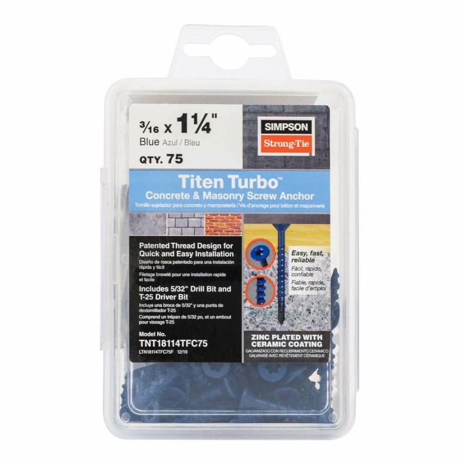 Fasteners * | Simpson Strong-Tie Titen Turbo 3/16 In. X 1-1/4 In. 6-Lobe Flat-Head Concrete And Masonry Screw, Blue (75-Pack)